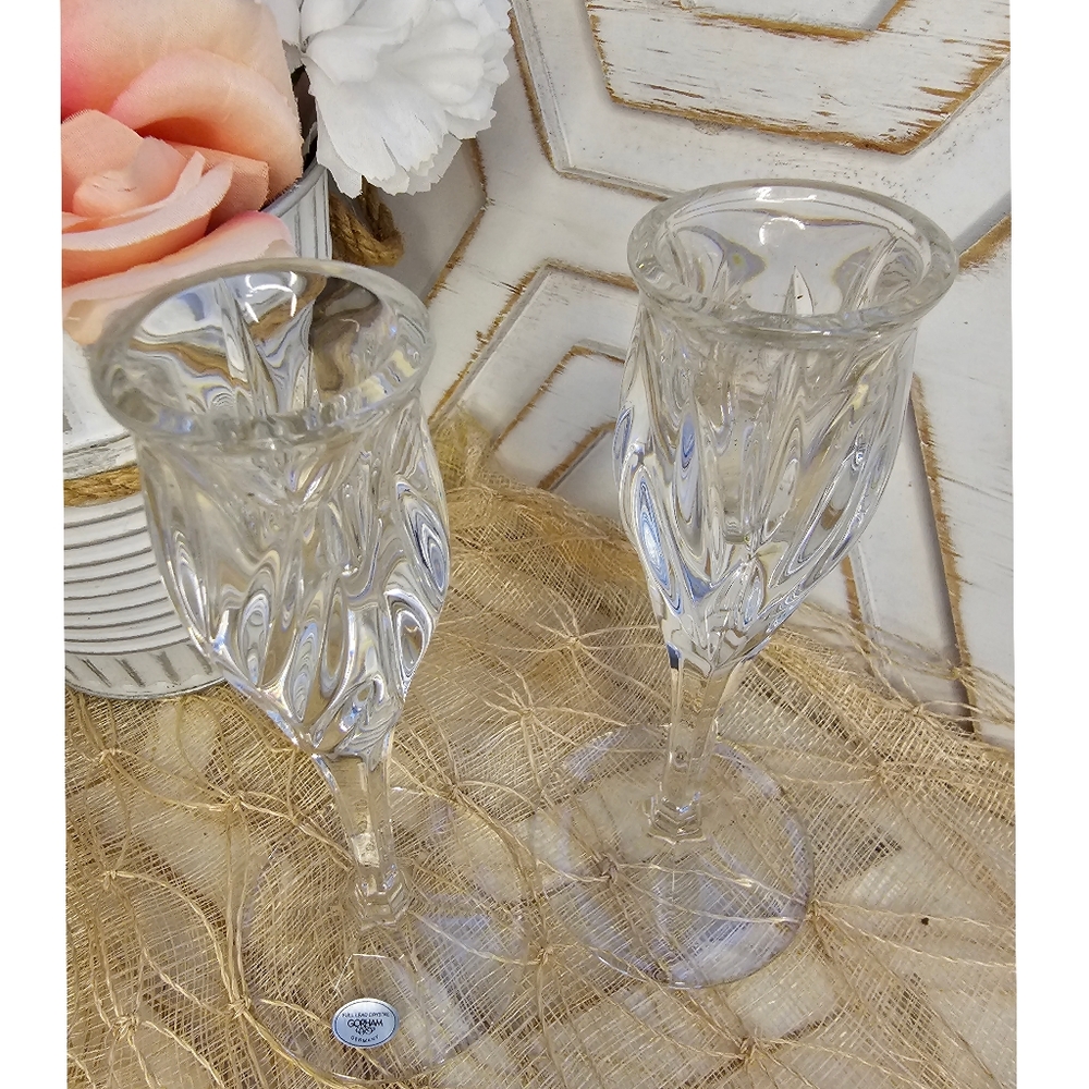Romantic Full Lead Brilliant Crystal Gorham Star Blossom Small Candler Holders
